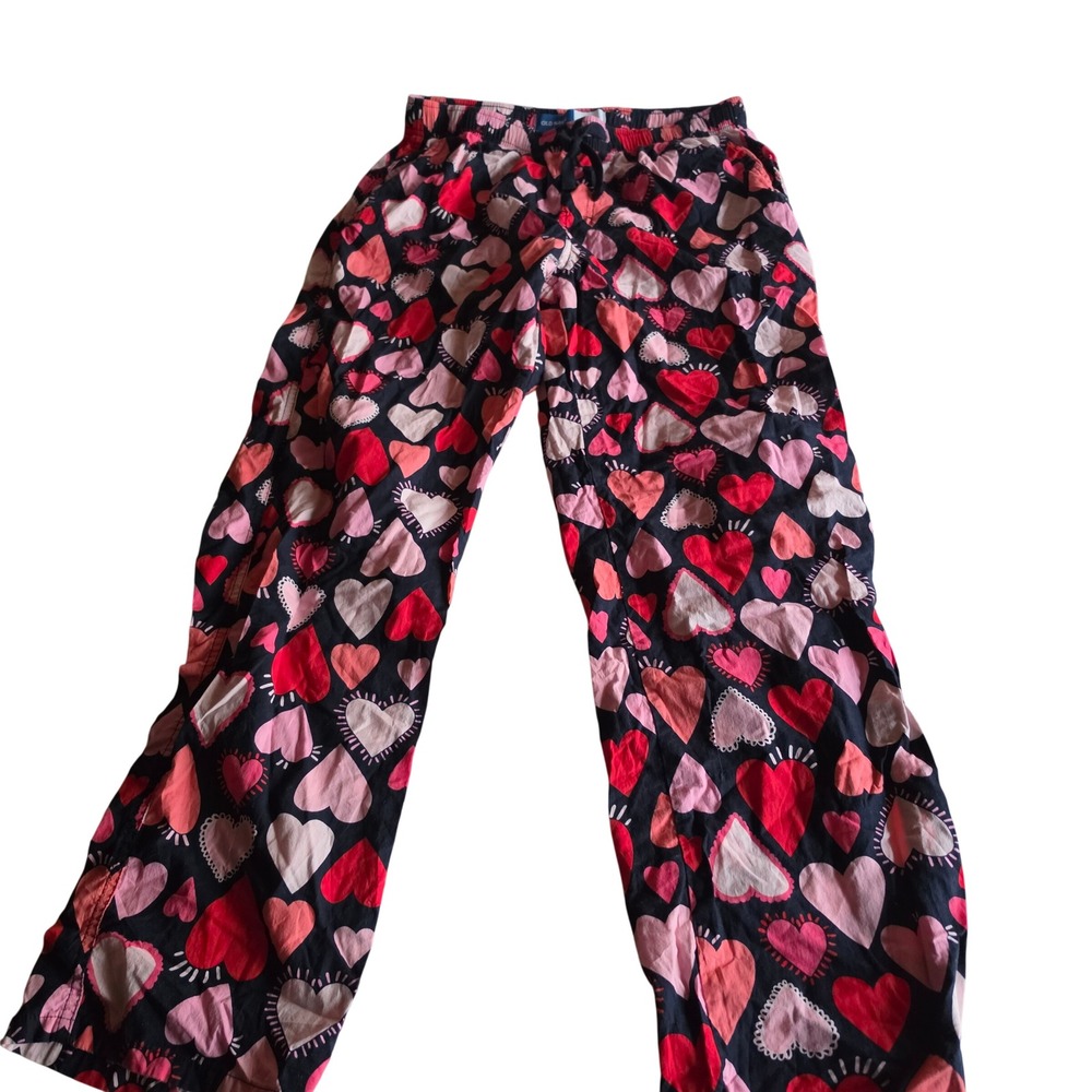 Old Navy Womens Heart Print Pajama Pants Navy Blue Red Pink Lounge Bottoms M